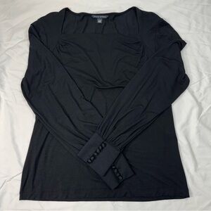 Banana Republic Black Long Sleeve Top, square neck, button cuff, women’s Large